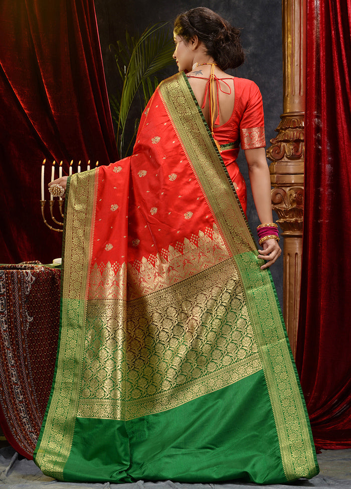 Red Spun Silk Saree With Blouse Piece - Indian Silk House Agencies