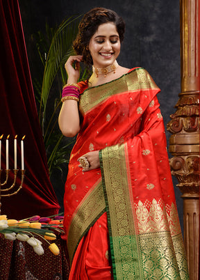 Red Spun Silk Saree With Blouse Piece - Indian Silk House Agencies