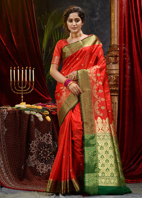 Red Spun Silk Saree With Blouse Piece - Indian Silk House Agencies