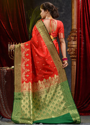 Red Spun Silk Saree With Blouse Piece - Indian Silk House Agencies