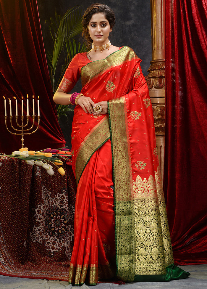 Red Spun Silk Saree With Blouse Piece - Indian Silk House Agencies