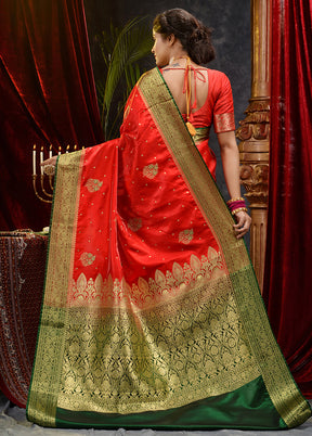 Red Spun Silk Saree With Blouse Piece - Indian Silk House Agencies