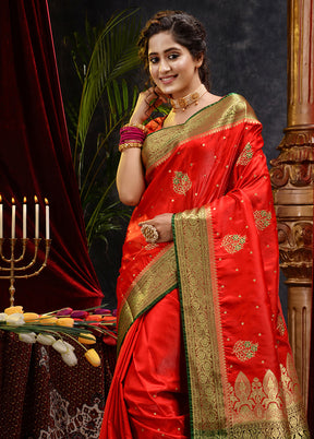 Red Spun Silk Saree With Blouse Piece - Indian Silk House Agencies