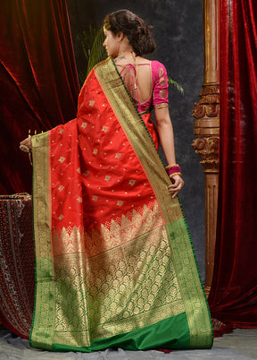 Red Spun Silk Saree With Blouse Piece - Indian Silk House Agencies