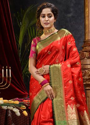 Red Spun Silk Saree With Blouse Piece - Indian Silk House Agencies