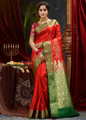 Red Spun Silk Saree With Blouse Piece - Indian Silk House Agencies