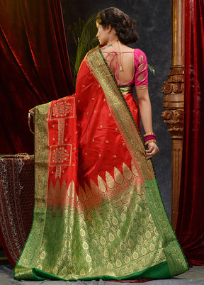 Red Spun Silk Saree With Blouse Piece - Indian Silk House Agencies