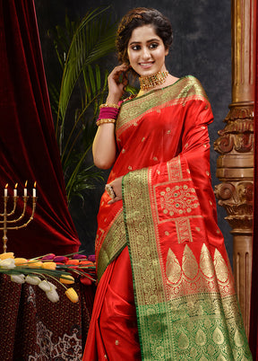 Red Spun Silk Saree With Blouse Piece - Indian Silk House Agencies