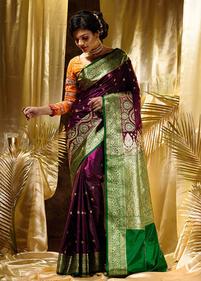 Purple Spun Silk Saree With Blouse Piece - Indian Silk House Agencies