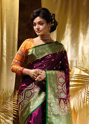 Purple Spun Silk Saree With Blouse Piece - Indian Silk House Agencies