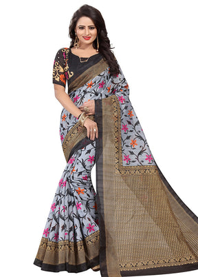 Grey Spun Silk Woven Saree With Blouse Piece - Indian Silk House Agencies