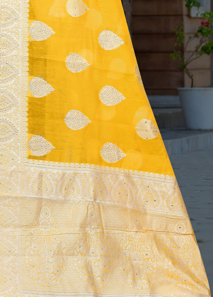 Yellow Cotton Swaroski Work Saree With Blouse Piece - Indian Silk House Agencies