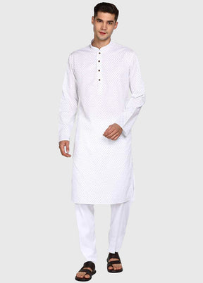 White Printed Cotton Kurta VDSAN040484 - Indian Silk House Agencies