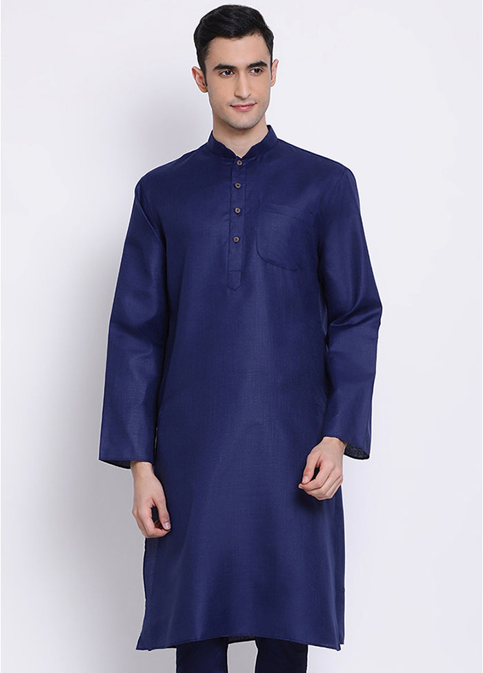 Blue Solid Cotton Kurta VDSAN040355 - Indian Silk House Agencies