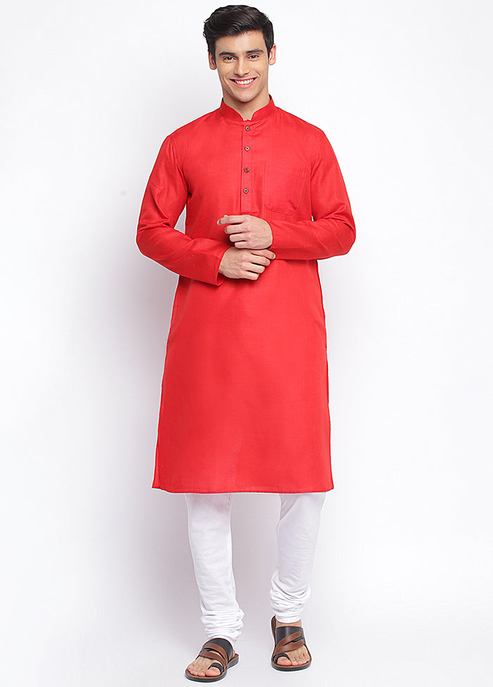 Red Solid Cotton Kurta VDSAN040412 - Indian Silk House Agencies