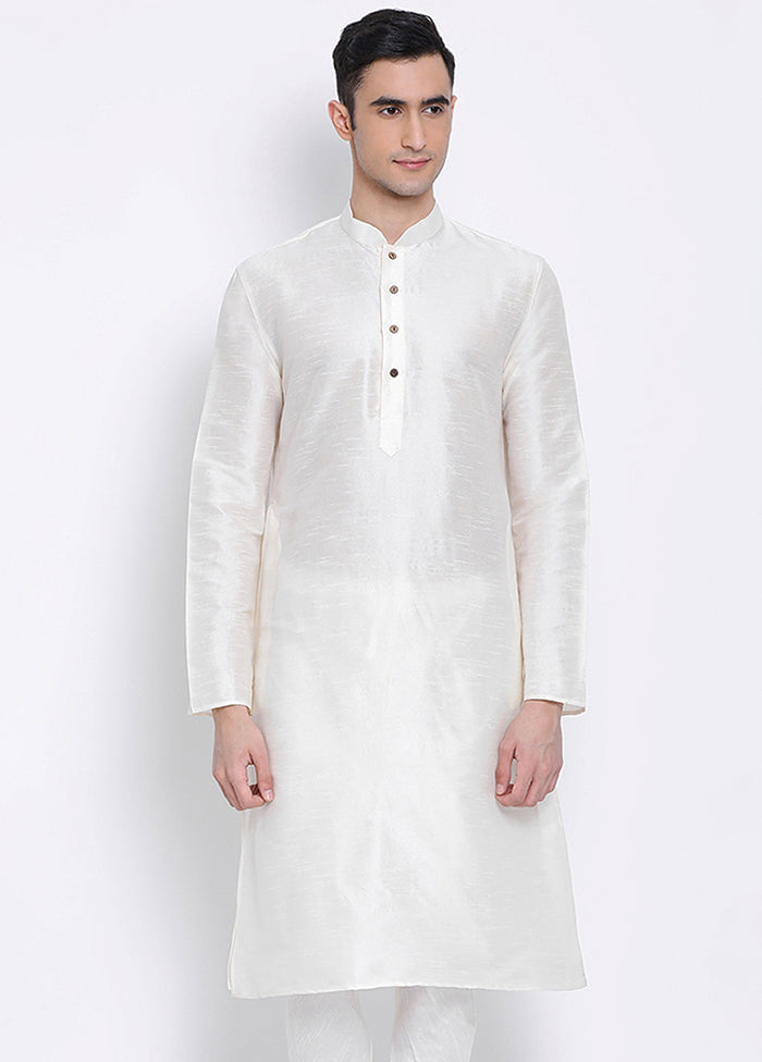 White Solid Silk Kurta VDSAN040293 - Indian Silk House Agencies