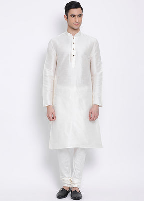 White Solid Silk Kurta VDSAN040293 - Indian Silk House Agencies