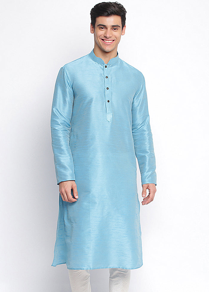 Blue Solid Silk Kurta VDSAN040420 - Indian Silk House Agencies