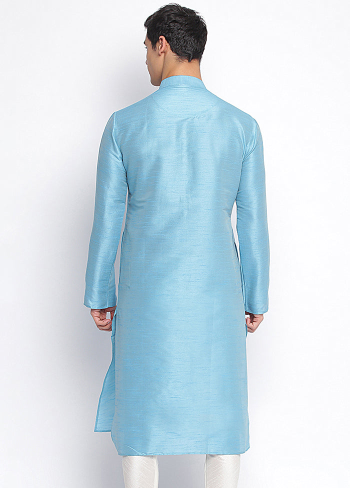 Blue Solid Silk Kurta VDSAN040420 - Indian Silk House Agencies