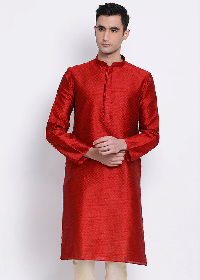 Red Woven Silk Kurta VDSAN040308 - Indian Silk House Agencies