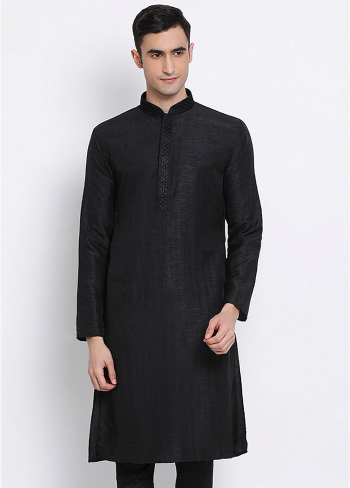 Black Solid Silk Kurta VDSAN040319 - Indian Silk House Agencies