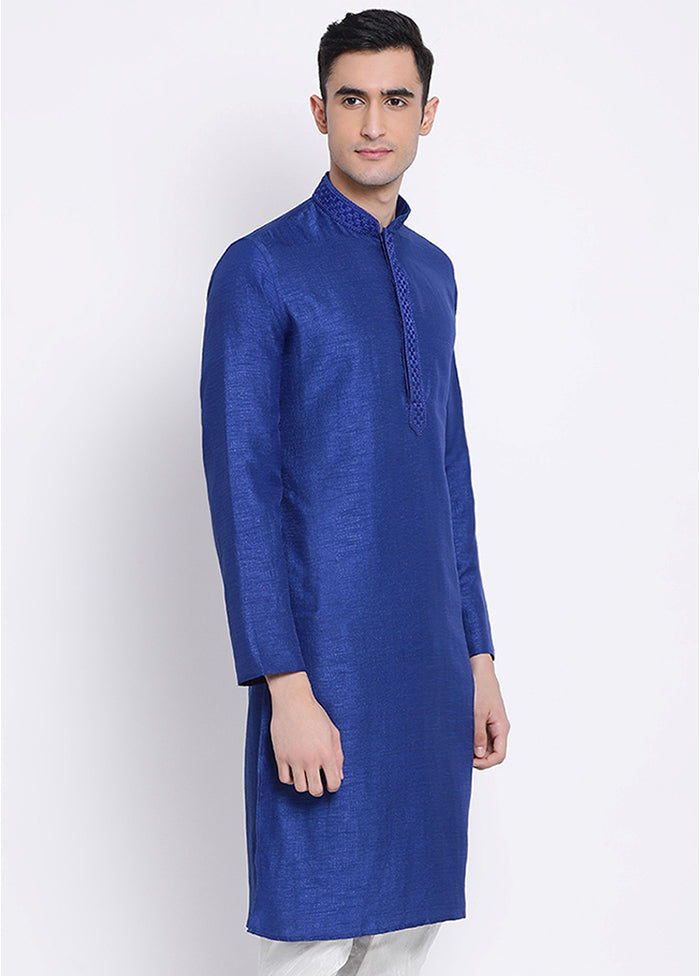 Blue Solid Silk Kurta VDSAN040321 - Indian Silk House Agencies