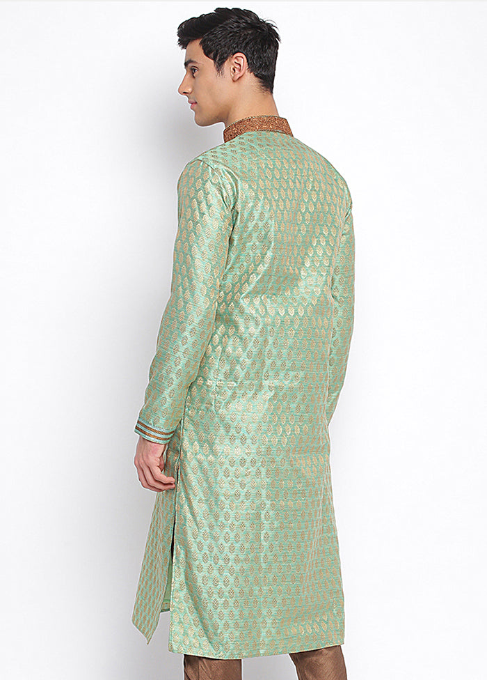 Green Woven Silk Kurta VDSAN040443 - Indian Silk House Agencies