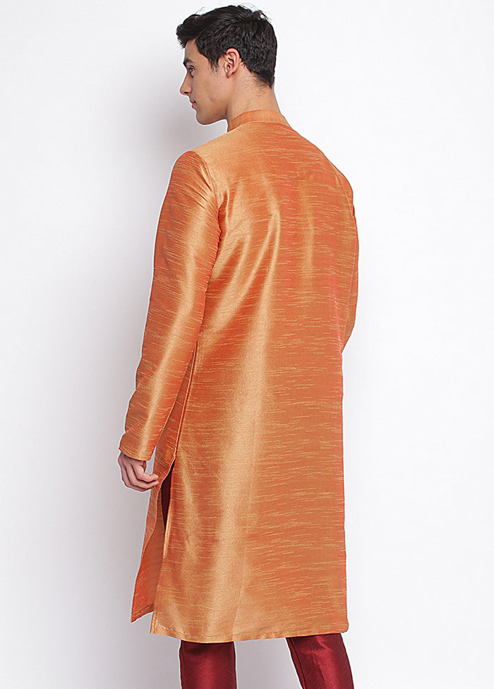 Orange Solid Silk Kurta VDSAN040464 - Indian Silk House Agencies