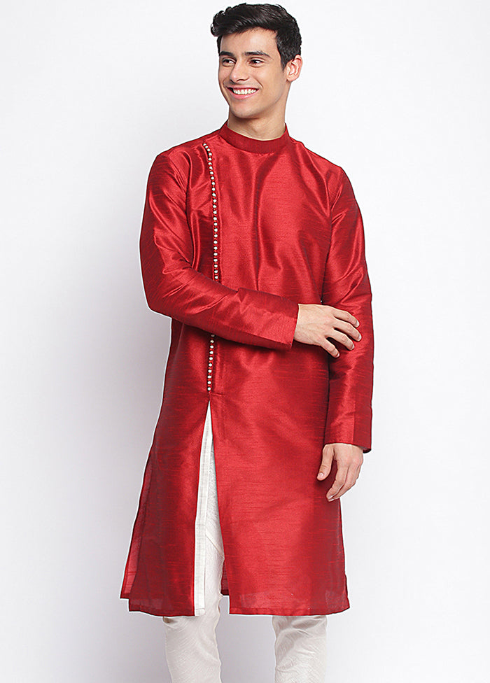 Red Solid Silk Kurta VDSAN040466 - Indian Silk House Agencies