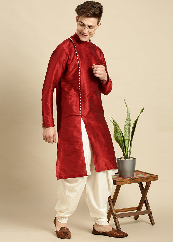Red Woven Silk Solid Kurta VDSAN210143 - Indian Silk House Agencies