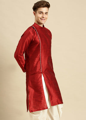 Red Woven Silk Solid Kurta VDSAN210143 - Indian Silk House Agencies