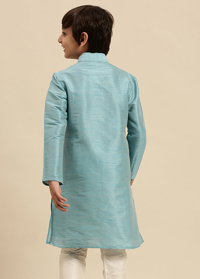 Sky Blue Silk Solid Kurta - Indian Silk House Agencies