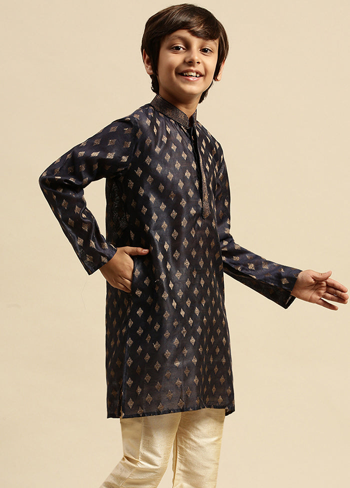 Blue Silk Embroidered Kurta - Indian Silk House Agencies