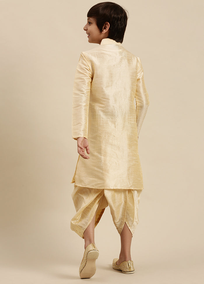 2 Pc Beige Silk Solid Kurta And Dhoti Set - Indian Silk House Agencies