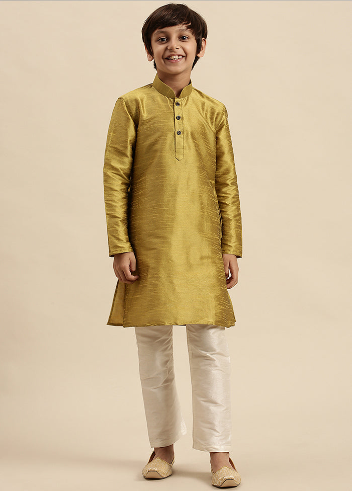 2 Pc Green Silk Solid Kurta And Pajama Set - Indian Silk House Agencies