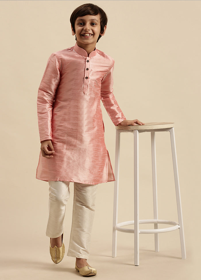 2 Pc Pink Silk Solid Kurta And Pajama Set - Indian Silk House Agencies