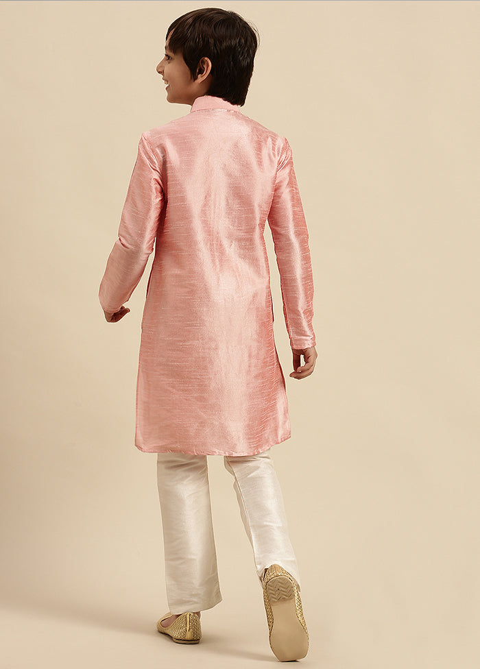 2 Pc Pink Silk Solid Kurta And Pajama Set - Indian Silk House Agencies