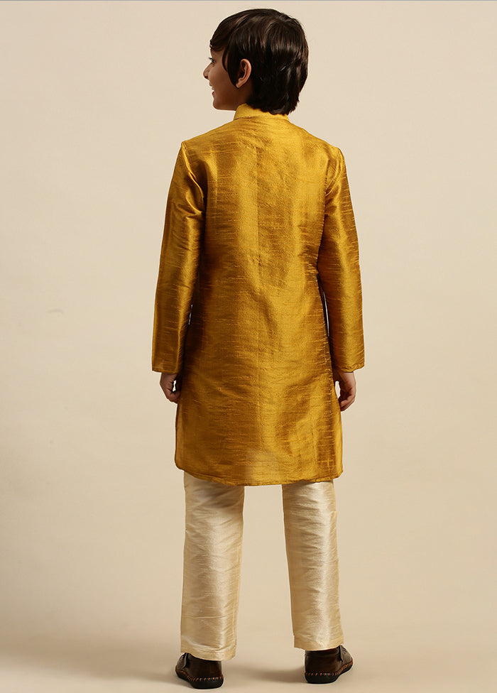 2 Pc Golden Silk Solid Kurta And Pajama Set - Indian Silk House Agencies