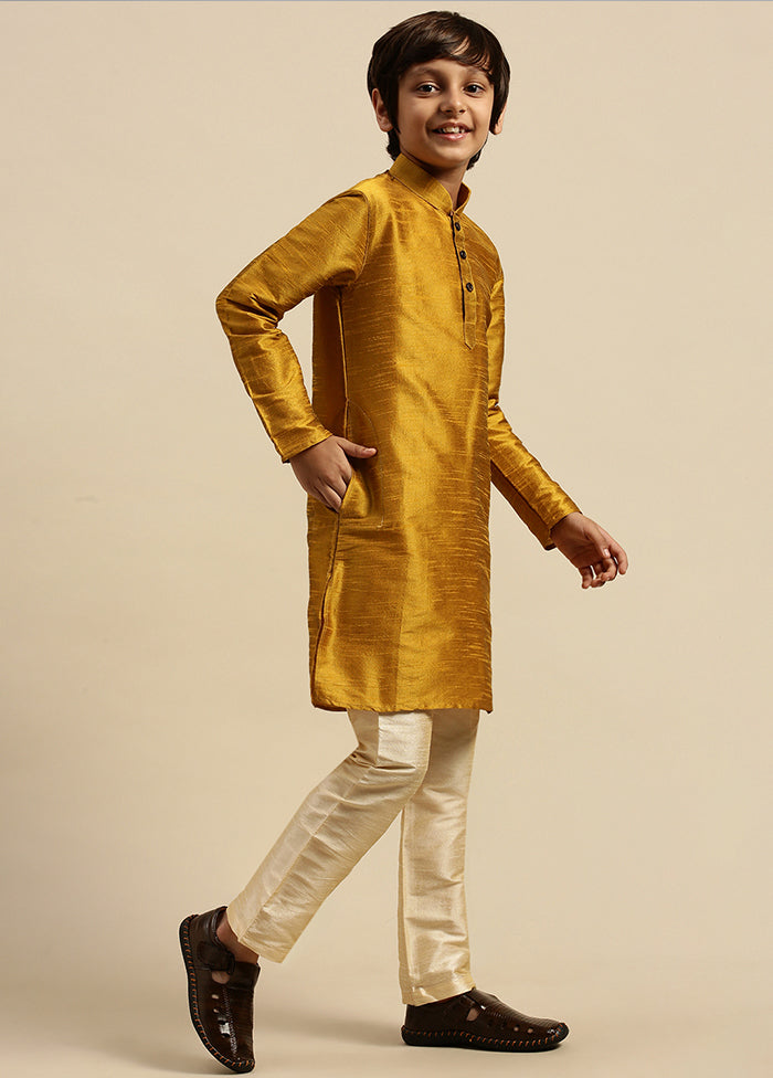2 Pc Golden Silk Solid Kurta And Pajama Set - Indian Silk House Agencies