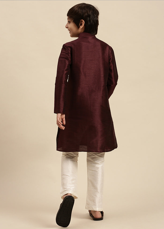 2 Pc Red Silk Solid Kurta And Pajama Set - Indian Silk House Agencies