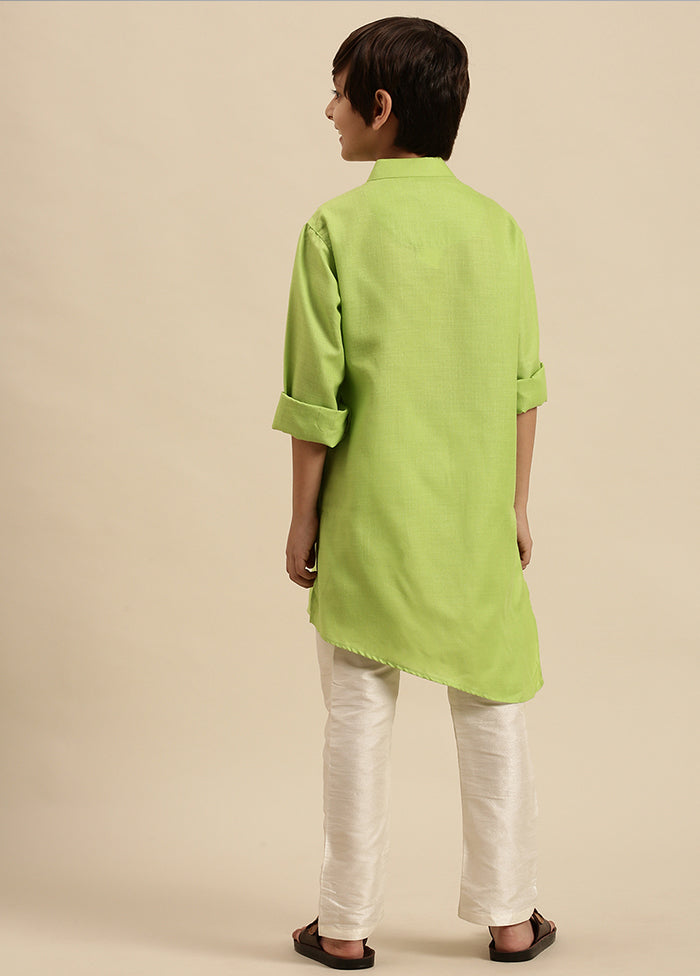 2 Pc Green Cotton Solid Kurta And Pajama Set - Indian Silk House Agencies