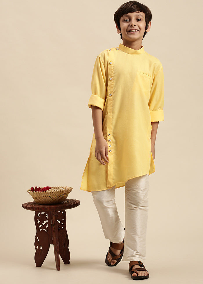 2 Pc Yellow Cotton Solid Kurta And Pajama Set - Indian Silk House Agencies