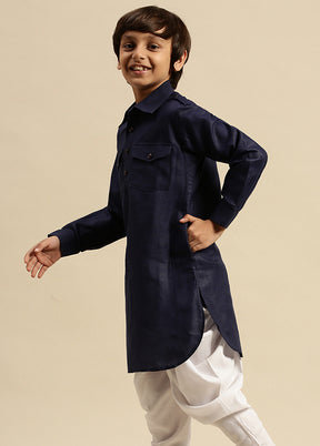 Blue Cotton Solid Kurta - Indian Silk House Agencies