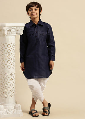 2 Pc Blue Cotton Solid Kurta And Cowl Set - Indian Silk House Agencies