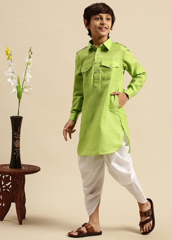2 Pc Green Cotton Solid Kurta And Cowl Set - Indian Silk House Agencies