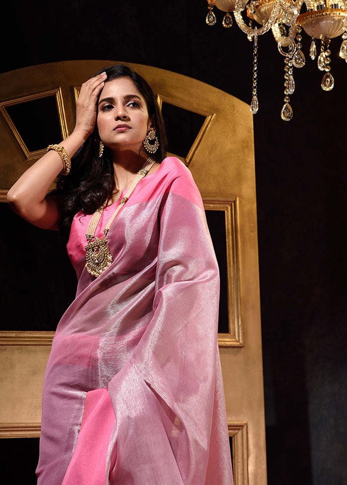 Pink Dupion Silk Saree With Blouse Piece - Indian Silk House Agencies