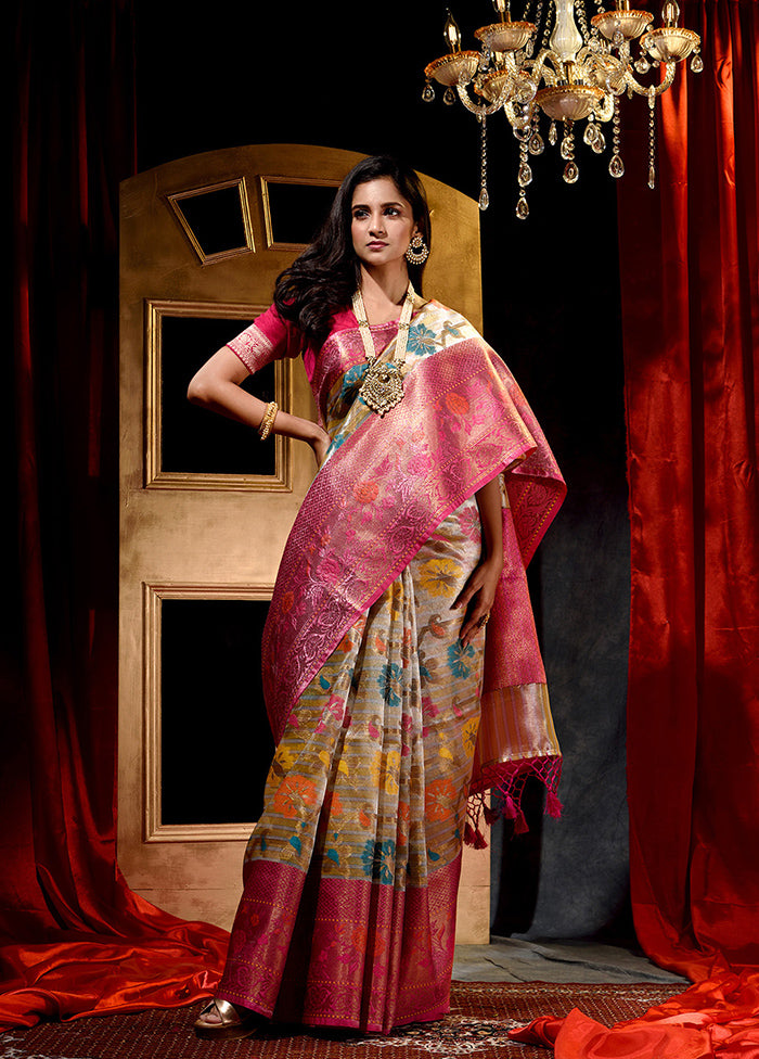 Golden Dupion Silk Saree With Blouse Piece - Indian Silk House Agencies