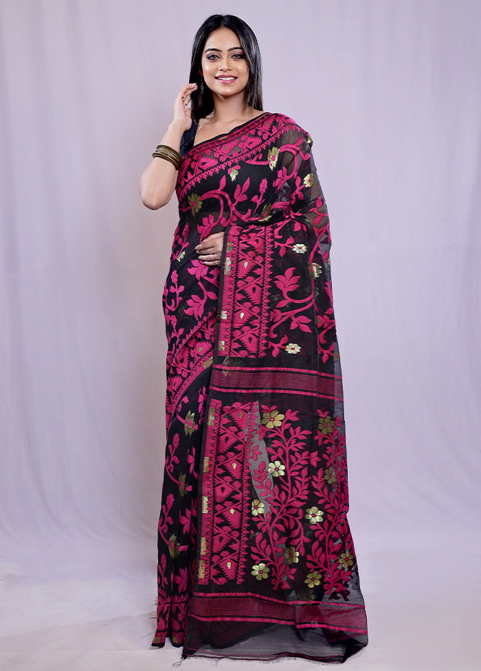 Black Tant Cotton Saree Without Blouse Piece - Indian Silk House Agencies