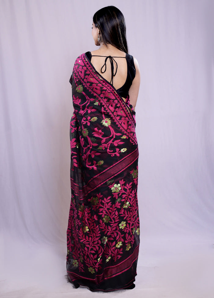 Black Tant Cotton Saree Without Blouse Piece - Indian Silk House Agencies