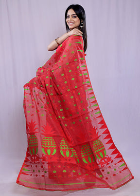 Red Tant Cotton Saree Without Blouse Piece - Indian Silk House Agencies